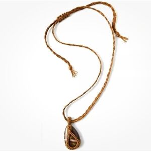 Free People Stone Pendant Necklace Brown Color Braided Dark Mixed Stone